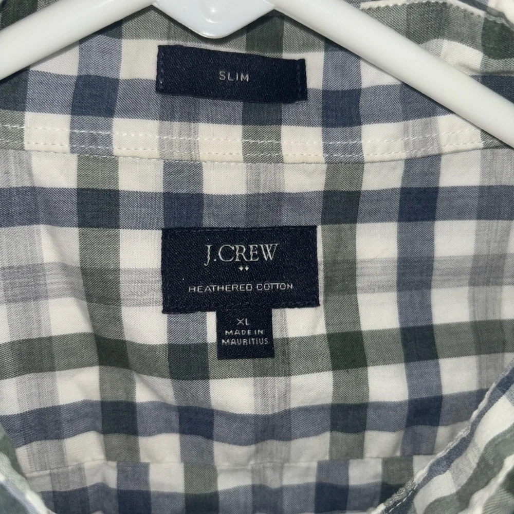 J.Crew Heathered Cotton Slim Fit Gingham Shirt Men’s XL Green Navy Check
